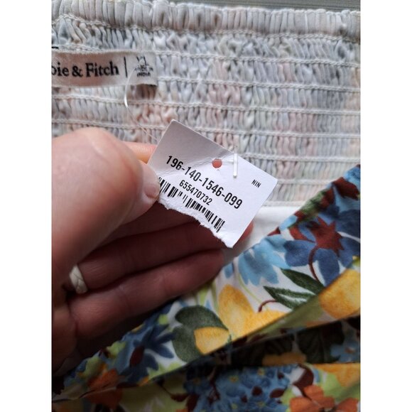 Abercrombie & Fitch Women's XL Square Neck Floral Ruched Puff Sleeve Crop Top NE - Picture 6 of 12